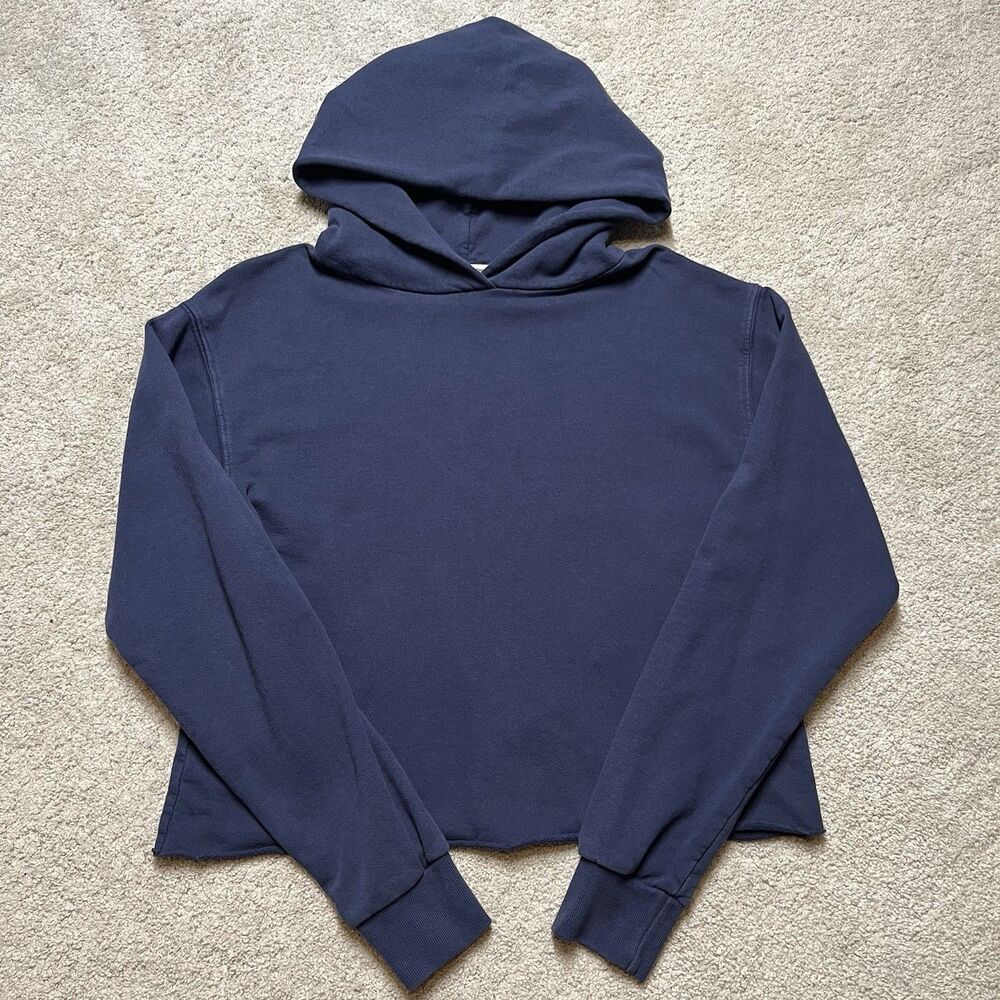 Perfect White Tee Kokomo Hoodie Sweatshirt Womens Small Beach Raw Hem Crop Blue